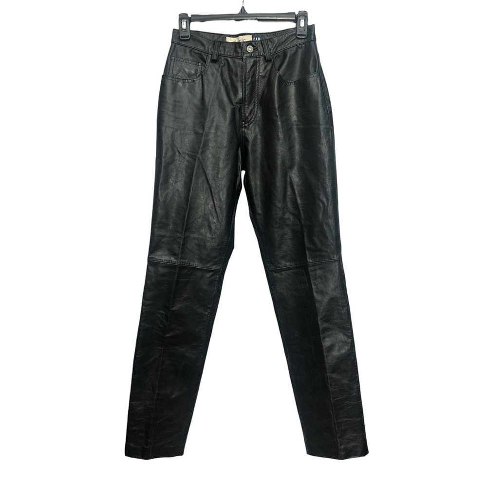 Gap Classic Fit Genuine Leather Pants Size 4 Black Y2K Vintage Biker
